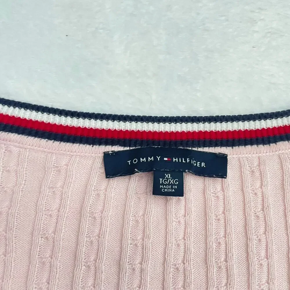 Tommy Hilfiger Cable Knit Sweater Women's XL Pink Feminine Romantic Fall Luxury - Picture 2 of 4
